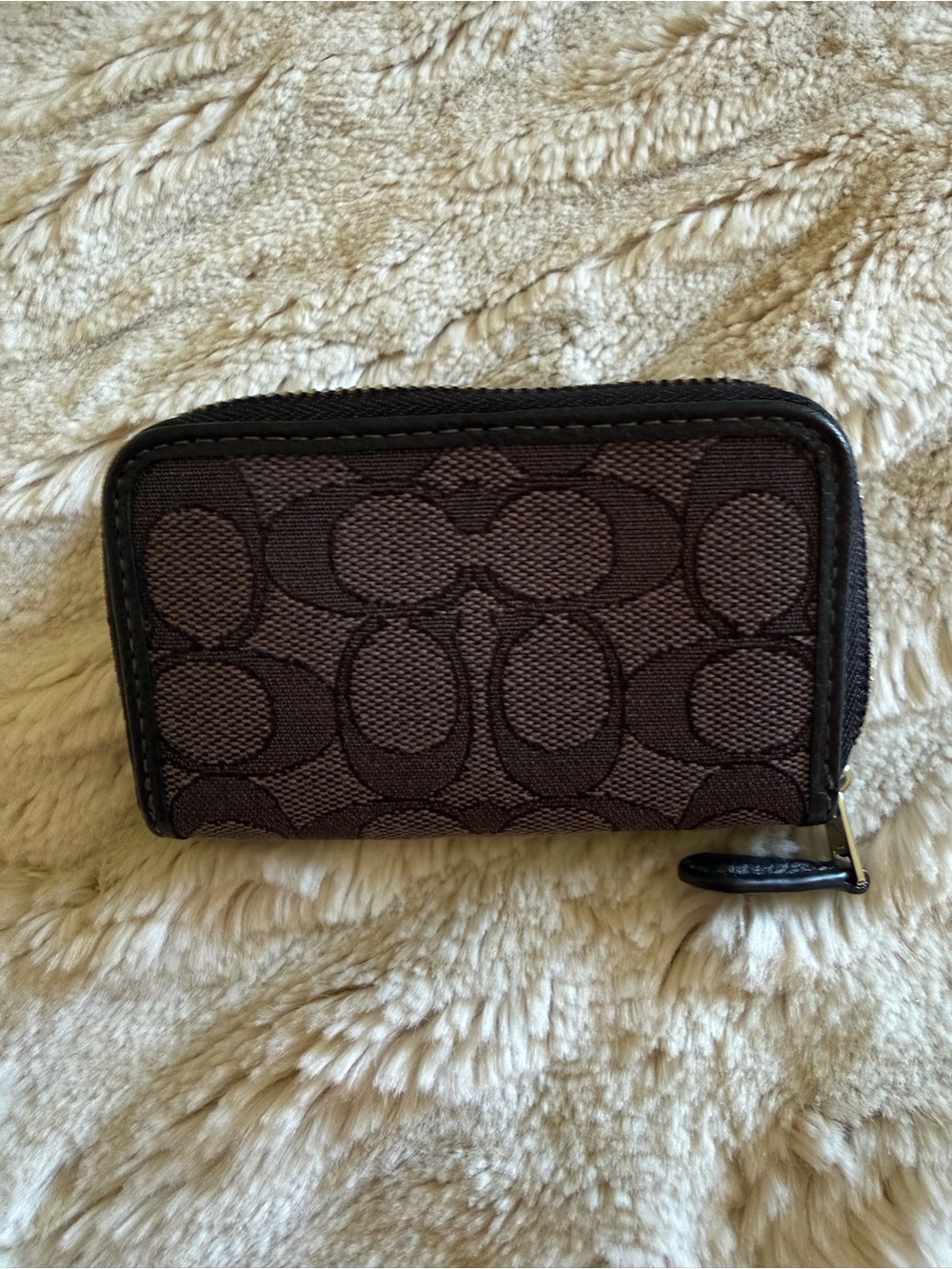 Coach Black Signature Zip Card Case